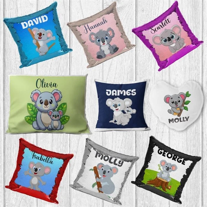 Personalised Koala Design Pillow Cover Sequin Cushion Gift Wedding Cover 248 - Image 1 of 1