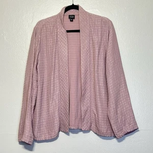 Eileen Fisher strukturierte Seide und Leinen Mischung offene Strickjacke Pullover Jacke L lila - Bild 1 von 14