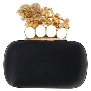 Alexander McQueen Floral Knuckle Clutch in Black Satin - Bild 1 von 12
