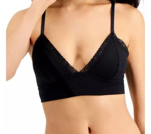 Jenni Women's On Repeat Wide Lace Trim Cotton Bralette, Black Small - Picture 1 of 4