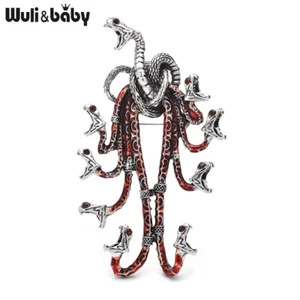 Legend 9-Heads Snake Dragon Brooch 3-Color Vintage Enamel Fairy-Tale Monster Bro - Picture 1 of 15