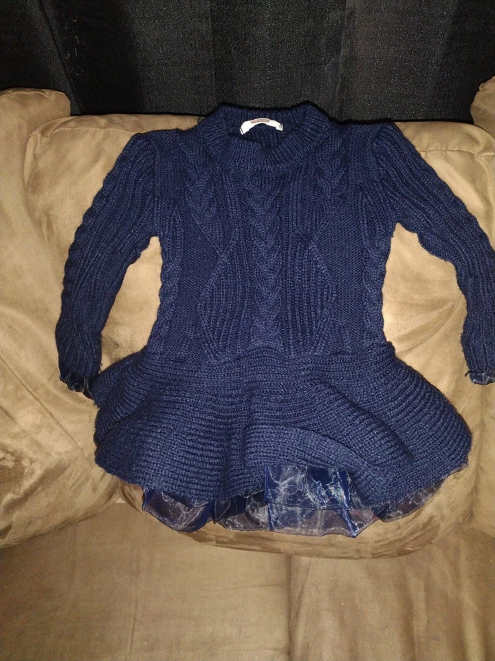 Girls Navy Party Dress Size sz 5 Sweater Knit Puffy  - Image 1 of 4