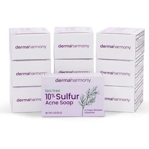 10% Sulfur Soap with Tea Tree Oil - DermaHarmony 4oz - 10 Bars (Made in USA) - Picture 1 of 3