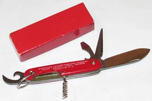 VINTAGE COLONIAL MULTI-TOOL POCKET KNIFE! FOLDING! RED HANDLE! CHARLOTTE, W/BOX - Picture 1 of 13