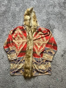 Colleen Lopez Jacket Womens 1X Aztec Faux Fur Lined Hooded Cardigan Button West - Picture 1 of 13