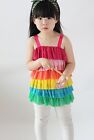 Girls Kids Rainbow Ruffle Layered Tulle Veil Dress Tutu Clothing Dress