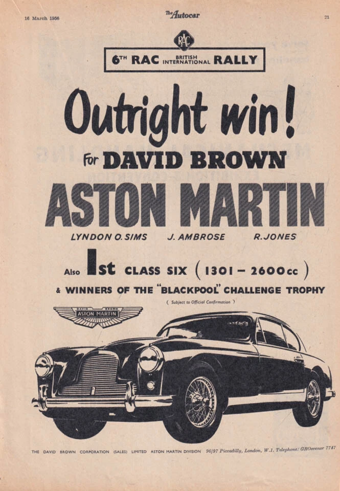 David Brown Aston Martin gana el Blackpool Challenge Trophy anuncio 1956 Foto 1 de 1