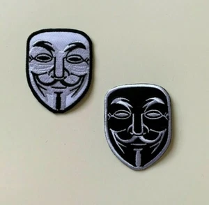 GUY FAWKES MASK- NOVELTY SEW ON / IRON ON PATCH:- ANONYMOUS V FOR VENDETTA - - Picture 1 of 3