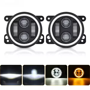 Pair 4 Inch Round LED Fog Lights Halo Angel Eyes DRL For Jeep Wrangler JK LJ JT - Picture 1 of 16