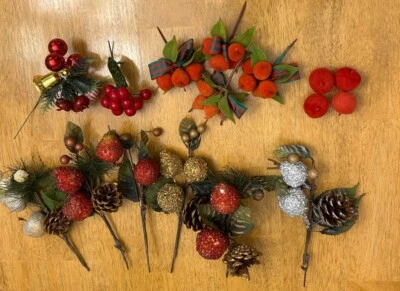 Lote De Colección Azúcar Esmerilado Imitación Fruta Ramitas Selecciones Florales Cerezas Flocadas Artesanía Foto 1 de 4