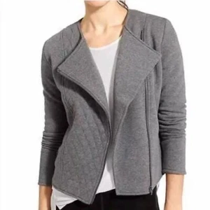 Athleta Jacket Womens Medium Gray Moto Belvedere Quilted Cotton Blend Full Zip - Picture 1 of 12