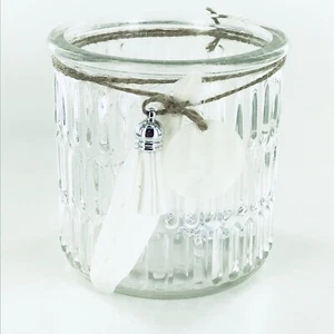 Hand Finished Feather and Charm Glass Candle Holder Rope Detailing Large - Picture 1 of 10