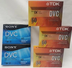 LOT OF 5 SONY & TDK mini DV 60min DVC DIGITAL VIDEO CASSETTE DVM60PRR PREMIUM - Picture 1 of 6