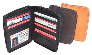 Leather Men ID Card Zip Around Safe Bifold Tall Wallet 10 Cards Case Nice - Picture 1 of 17