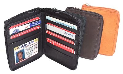 Leather Men ID Card Zip Around Safe Bifold Tall Wallet 10 Cards Case Nice - Image 1 of 4