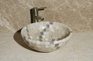 Onyx Mosaic Vessel Sink 16.5 " x 6" tall White & Lavender (SS-WL-009) - Picture 1 of 4