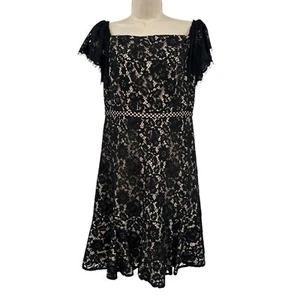 J.Crew Off-Shoulder Lace Dress Black & Nude Wedding Guest Cocktail $228 Size 6 - Picture 1 of 9