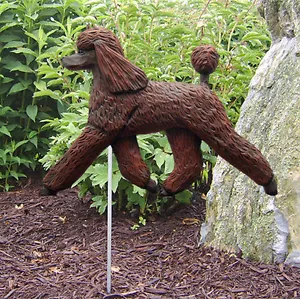 Poodle Outdoor Garden Dog Sign Hand Painted Figure Brown - Picture 1 of 1