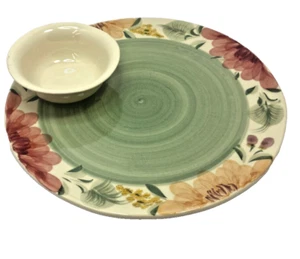 Meadows by Patton Floral Pottery Tray & Bowl Set 13" Serving Dish Discontinued - Picture 1 of 23