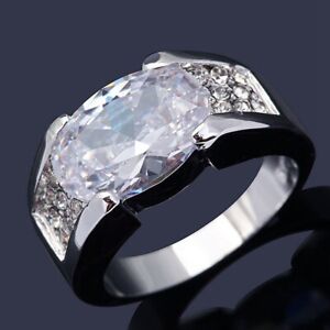 Luxury White Sapphire 18K Gold Filled Mens Fashion Anniversary Rings Size 8-11