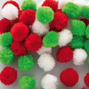 Wollbommel Weihnachtsmischung 25 mm groß rot weiß grün Pack 30 Kinder Weihnachten Handwerk - Bild 1 von 6