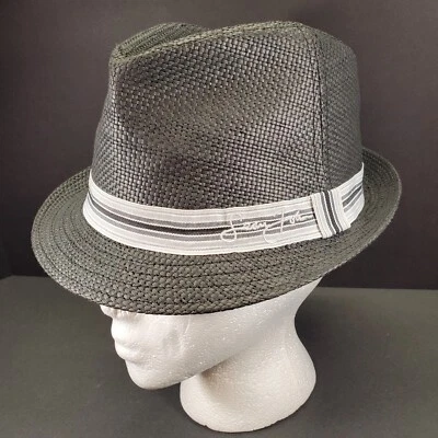 Sean John Fedora 帽子 SZ S/M 黑色/灰色表带 100% 纸帽 二手状况完好 — 第 1/4 张图片