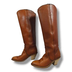 Vintage Frye Campus Leather Knee‑High Boots 5.5 USA‑Made Almond Brown - Picture 1 of 12