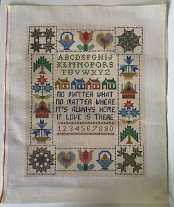 Hand painted needlepoint canvas sampler home love folk art 22x18" alphabet farm - Picture 1 of 24