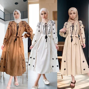 Maxi Vestido Abaya Kaftan Dubai Árabe Elegante Mujeres Musulmán Bordado Informal Caftán - Imagen 1 de 17
