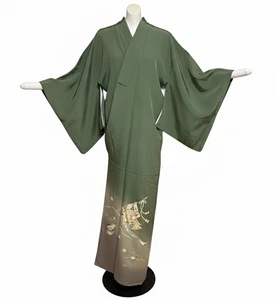 Kimono Japonés Color Tomesodo S Verde Bagworm Artesanal Patrón Usado Seda - Imagen 1 de 15