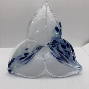 Murano Stil Kunst Glas Wirbel Blumenschale Schale weiß blau Wirbel mundgeblasen - Bild 1 von 8