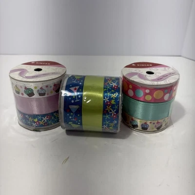 3 Spools Singer Craft Ribbon 4 Scrapbooks, Cards, Paper Crafts - Birthday/Cheers - Image 1 of 2