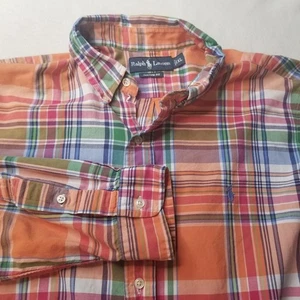 Ralph Lauren Men XL Orange Plaid Custom Fit Cotton Long Sleeve Button Shirt Pony - Picture 1 of 11