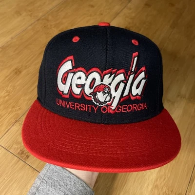De colección Y2K TOTW Georgia Bulldogs UGA 2000s Logo CABEZA DE BLOQUE Lana Plana-B Snapback Sombrero Foto 1 de 4