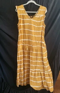 🧡 Simply Vera Vera Wang Women’s Mustard Yellow Striped Sleeveless Midi Dress L - Picture 1 of 10