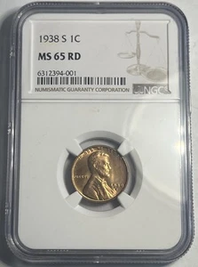 1938-S LINCOLN WHEAT CENT GRADED NGC MS65RD - Picture 1 of 2