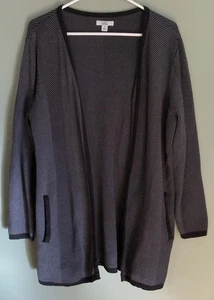 Cárdigan Croft & Barrow largo frente abierto gris/negro a rayas mediano para mujer - Imagen 1 de 6