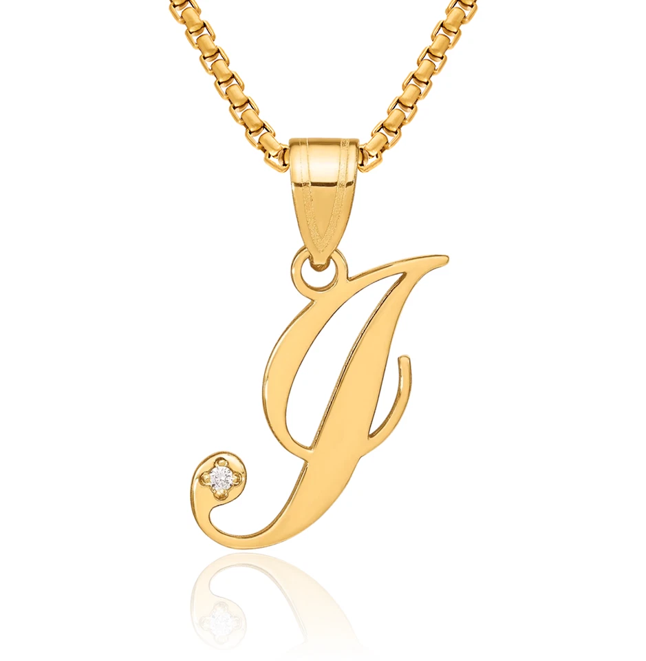 Collar de diamantes iniciales letra I de oro amarillo macizo de 14K Foto 1 de 1