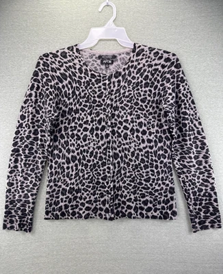 Apt. 9 Suéter de Cachemira para Mujer M Gris Cárdigan Abotonado Acogedor Suave Estampado de Animales Foto 1 de 4