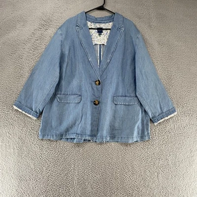Blazer de mezclilla Jill para mujer XL Petite azul claro dos botones lino cambray Foto 1 de 4
