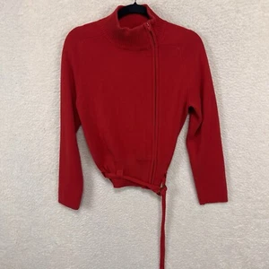 Mossimo Off-Center Zip Front Cardigan Sweater w/Belt Womens L Red Made In Japan - Picture 1 of 10