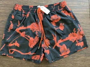 PAUL SMITH Men LARGE Swim Short Black/Orange Floral Screen Print NWT $175 USD - Picture 1 of 12