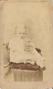 CDV Antique Photo Carte de Visite ID'd Forlorn Baby Girl Rag Doll Toy Jordan NY - Picture 1 of 8