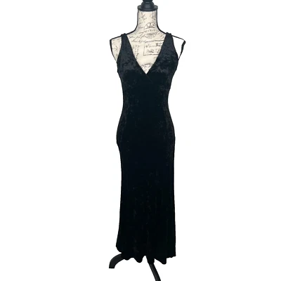 Maxi Vestido Vintage Betsey Johnson Para Mujer Grande Negro Terciopelo Aplastado Etiqueta Negra Foto 1 de 4