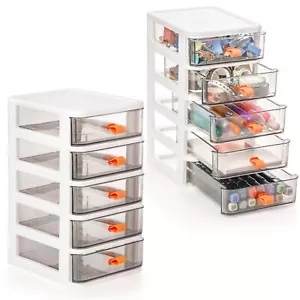 2 Pack Small Desktop Drawer Storage Unit, Clearview 5-Drawer Unit, Plastic Mi... - Picture 1 of 7