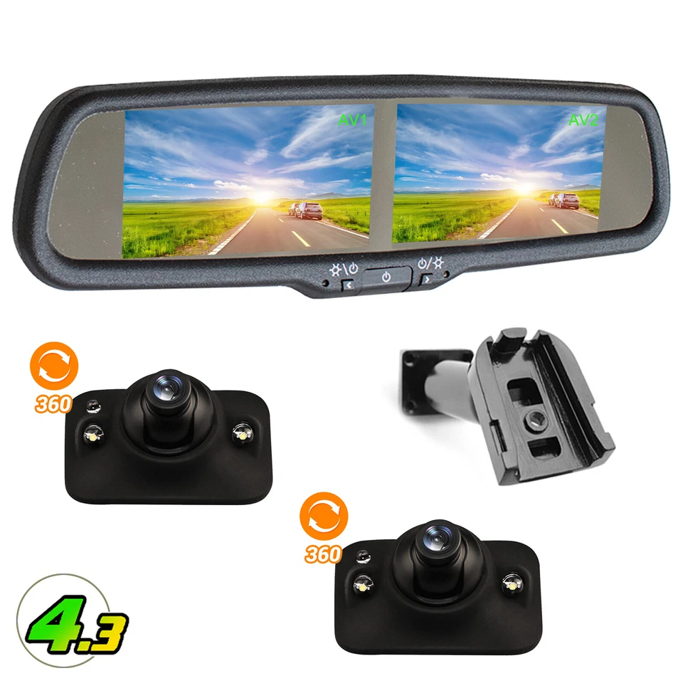 4.3" Dual Screen Monitor Mirror No.1 Mount  2x Blindspot Side View / Rear Camera - Image 1 of 4