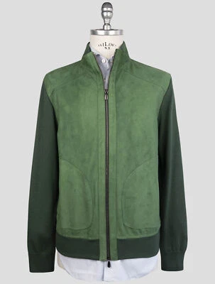 NEW CESARE ATTOLINI GREEN COTTON CASHMERE SILK LEATHER SUEDE COAT US 42 - EU 52 - Image 1 of 4