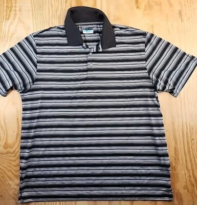 PGA Tour Logo Black Striped Golf Polo Shirt Mens XL Lightweight Polyester - Image 1 of 4