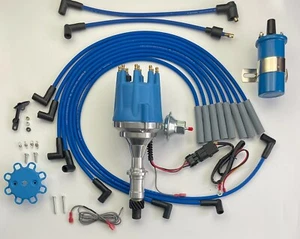 small cap PONTIAC 350 389 400 455 HEI Distributor + Spark Plug Wires + Blue Coil - Picture 1 of 1