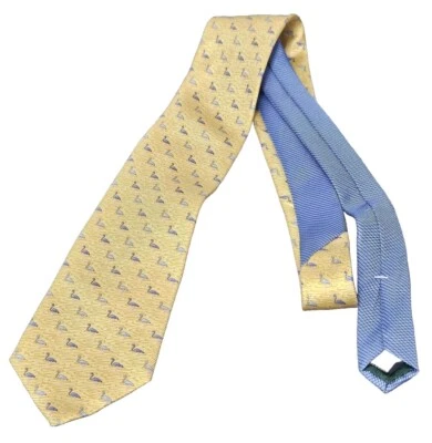 Corbata TOMMY HILFIGER Flamenco Para Hombre Dorado/Azul Coral 100% Seda Italiana Hecha en EE. UU.  Foto 1 de 4